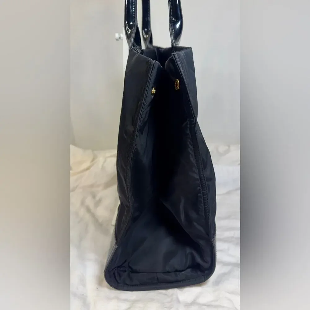 Tory Burch Ella Black Nylon Tote Bag with Patent Leather trim